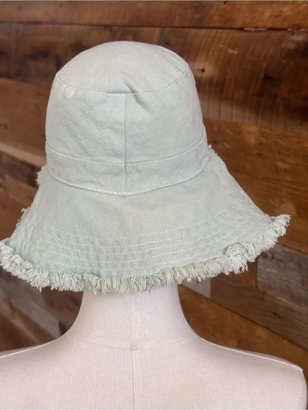 Zara Mint Green distressed Frayed Distressed Bucket Hat with Ties